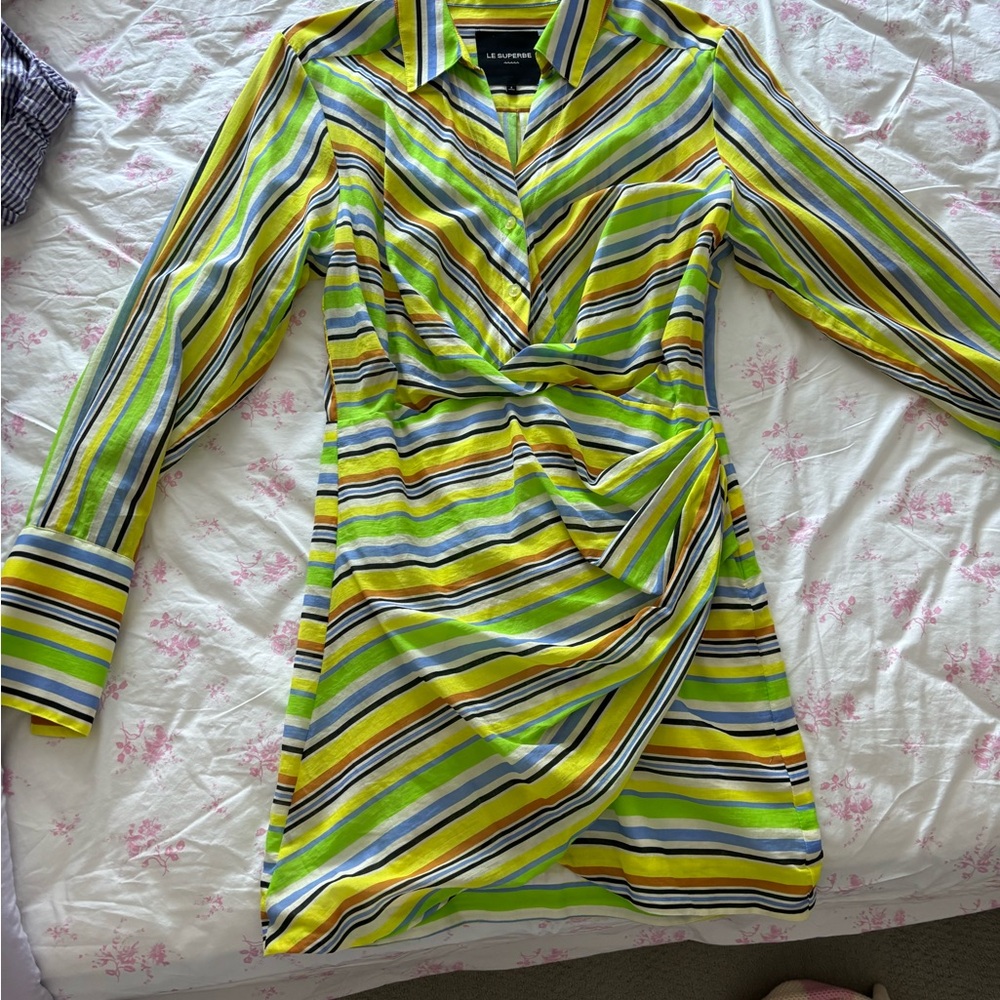 Le Lis Green Striped Women's Dress